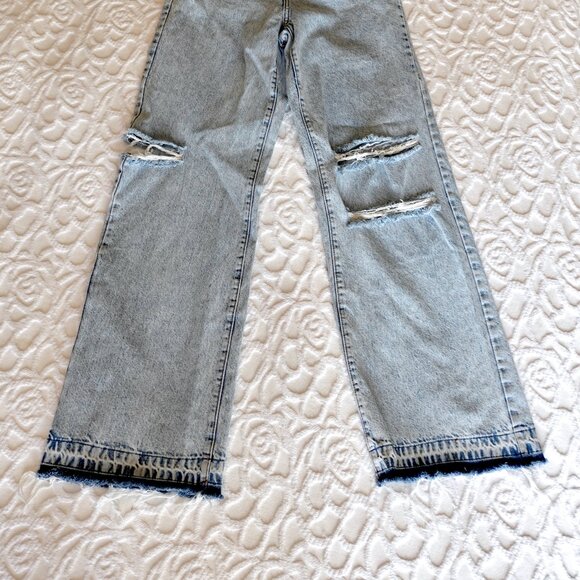 Bershka 90s Wide Leg Jean with Rips in Bleach Blue Wash (Size 38EU/7US) - Picture 3 of 10